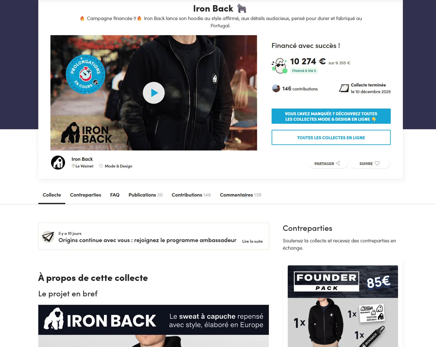 
Archive de la campagne Ulule : 10 274 euros récoltés sur un objectif de 9 355 euros, 146 contributions, clôture le 10 décembre 2025